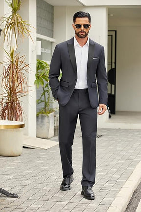 COOFANDY Men's 2 Piece Suit Slim Fit One Button Tuxedo Jacket Pants for Wedding Prom Business
