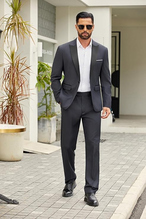 COOFANDY Men's 2 Piece Suit Slim Fit One Button Tuxedo Jacket Pants for Wedding Prom Business