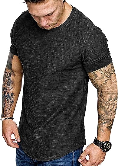 COOFANDY Men Muscle Workout T Shirt Gym Bodybuilding Active Short Sleeve Tee Top Black