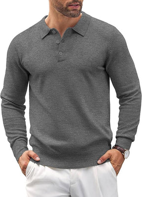 COOFANDY Mens Knit Polo Shirts Casual Long Sleeve Classic Polo Shirts Button Down Golf Shirts