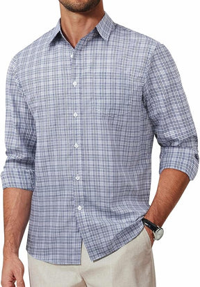 COOFANDY Men's Plaid Button Down Shirt Cotton Long Sleeves Dress Shirt Wrinkle Free Casual Gingham Shirt