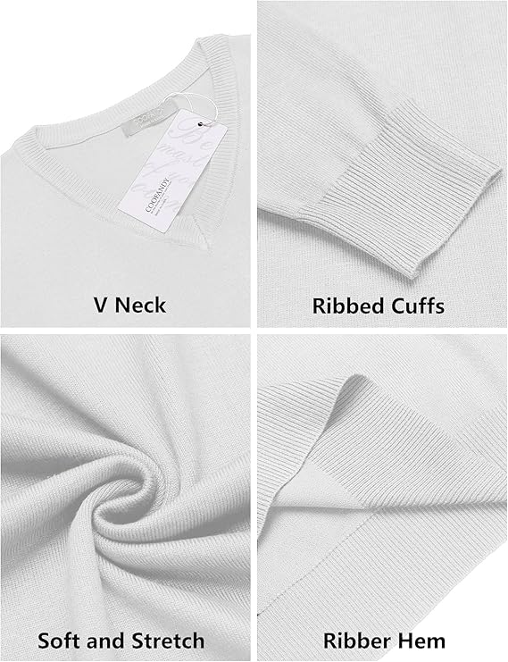 COOFANDY Men Casual V Neck Sweater Ribbed Knit Slim Fit Long Sleeve Pullover Top