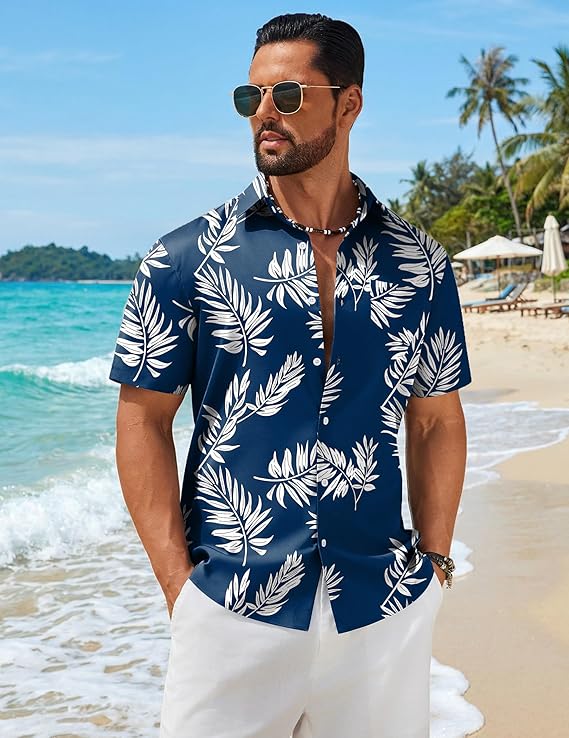 COOFANDY Mens Hawaiian Shirts Short Sleeve Button Down Aloha Shirts Summer Vacation Beach Shirts