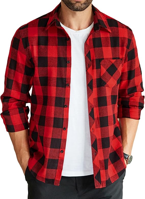 COOFANDY Men's Flannel Plaid Shirts Long Sleeve Button Down Shirts Casual Fall Shirt Jacket
