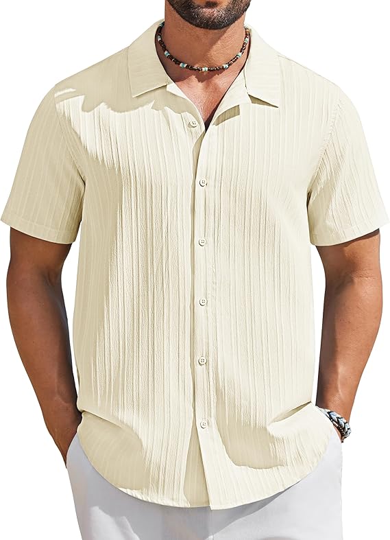 COOFANDY Men's Short Sleeve Casual Button Down Shirts Textured Summer Beach Shirt