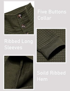 COOFANDY Mens 1/4 Quilted Pullover Half Casual Stand Collar Long Sleeve Sweatshirt Big and Tall Mock Neck Sweater