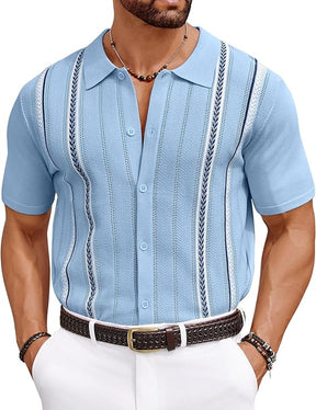 COOFANDY Knit Shirts for Men Casual Short Sleeve Button Down Shirts Summer Beach Stretch Fit Collared Shirts