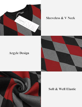 COOFANDY Men's Sleeveless V Neck Pullover Sweater Slim Fit Casual Argyle Sweater Vest