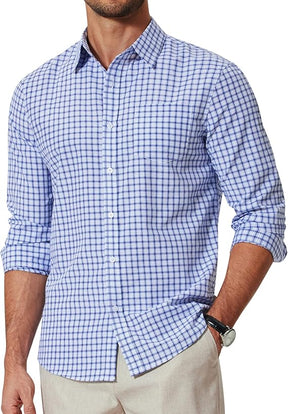 COOFANDY Men's Plaid Button Down Shirt Cotton Long Sleeves Dress Shirt Wrinkle Free Casual Gingham Shirt