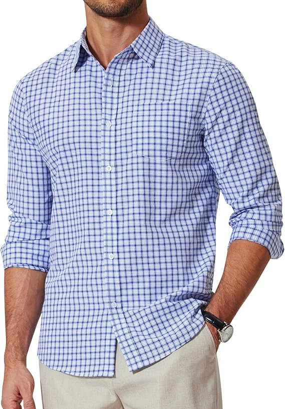 COOFANDY Men's Plaid Button Down Shirt Cotton Long Sleeves Dress Shirt Wrinkle Free Casual Gingham Shirt