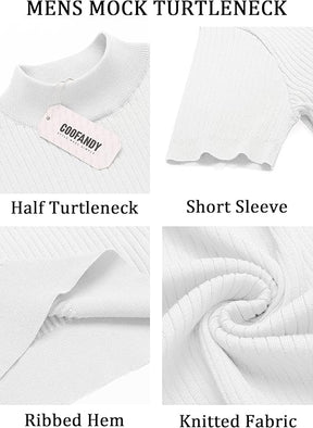 COOFANDY Men's Mock Turtleneck Sweater Short Sleeve Casual Basic Tops Ribbed Knit Pullover Solid Tee