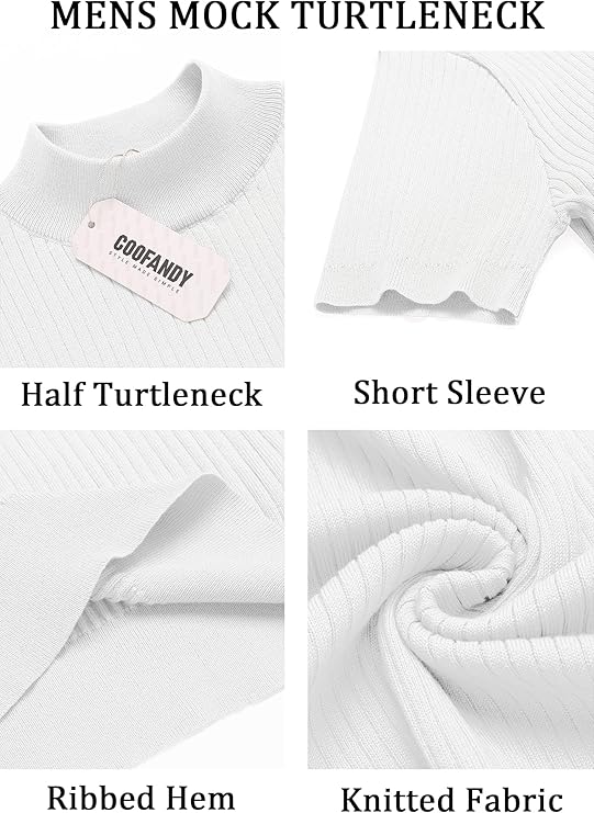 COOFANDY Men's Mock Turtleneck Sweater Short Sleeve Casual Basic Tops Ribbed Knit Pullover Solid Tee
