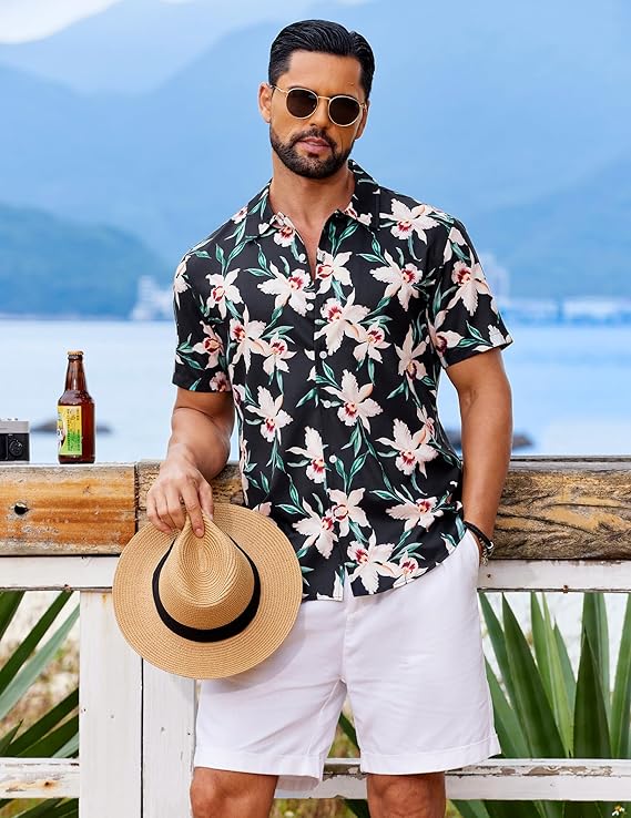 COOFANDY Mens Hawaiian Shirt Short Sleeve Button Down Floral Aloha Shirts Tropical Vacation Beach Shirts