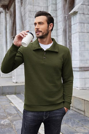COOFANDY Mens 1/4 Quilted Pullover Half Casual Stand Collar Long Sleeve Sweatshirt Big and Tall Mock Neck Sweater