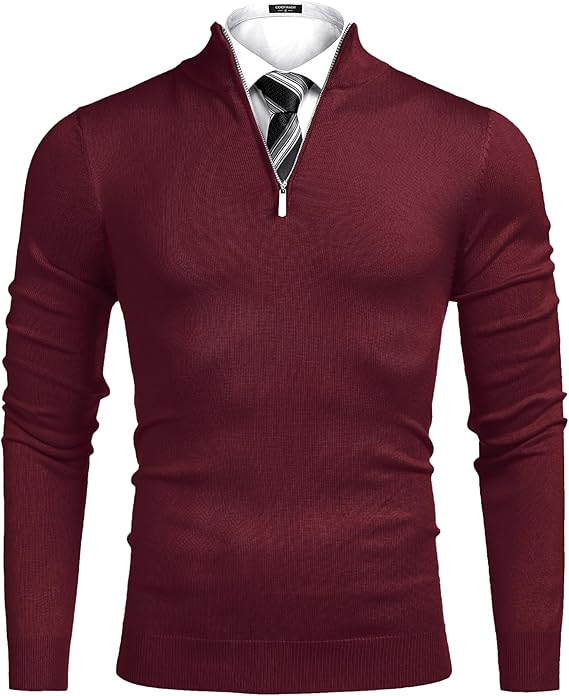 COOFANDY Men's Quarter Zip Up Sweaters Slim Fit Lightweight Mock Neck Pullover Casual Polo Sweaters