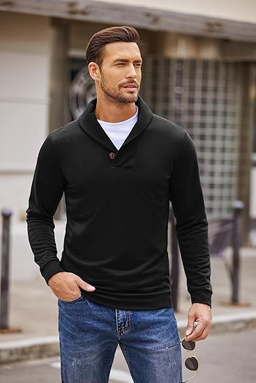 COOFANDY Men's Fashion Shawl Collar Pullover Casual Long Sleeve Knitted Sweater Sweatshirts