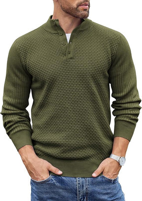 COOFANDY Men's Quarter Button Sweater Lightweight Mock Neck Pullover Sweater Fashion Casual Knitted Waffle Henley Sweater