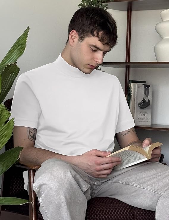 COOFANDY Mens Mock Turtleneck Shirts Casual Premium Cotton Short Sleeve Shirt Basic Half Neck T-Shirts