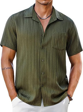 COOFANDY Men's Short Sleeve Casual Button Down Shirts Textured Summer Beach Shirt with Pocket