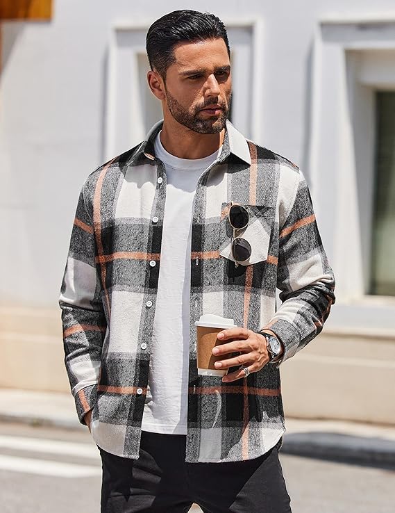 COOFANDY Flannel Shirts Plaid Shirt Button Down Shirts