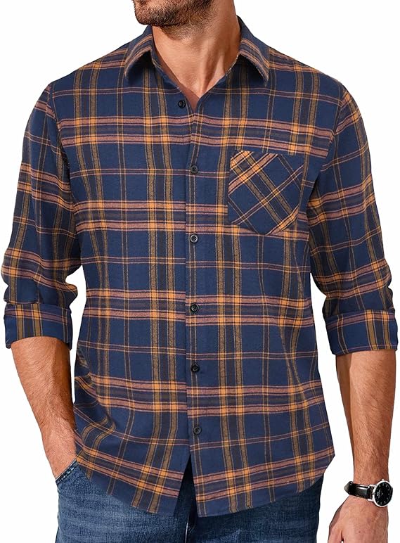 COOFANDY Men's Flannel Shirts Long Sleeve Button Down Plaid Shirt Lightweight Shirt