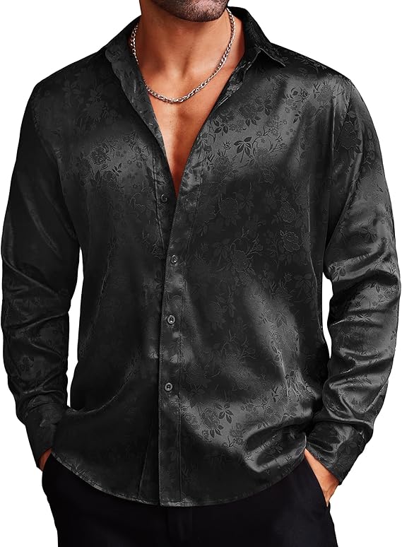 COOFANDY Men's Saint Patrick's Day Green Long Sleeve Dress Shirt for Bar Crawl Party Prom Dance