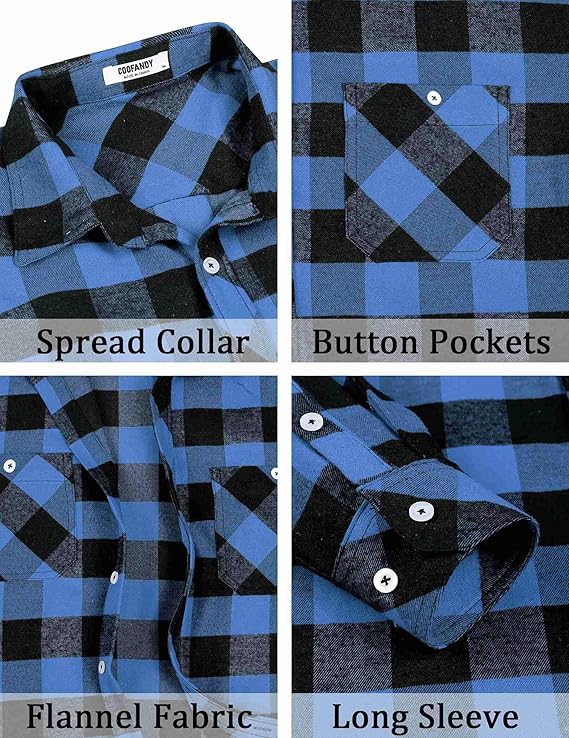 COOFANDY Flannel Plaid Shirts Long Sleeve Button Down Shirt