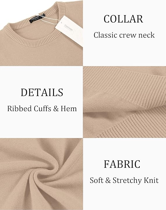 COOFANDY Men's Crew Neck Sweater Slim Fit Lightweight Sweatshirts Knitted Pullover for Casual Or Dressy Wear