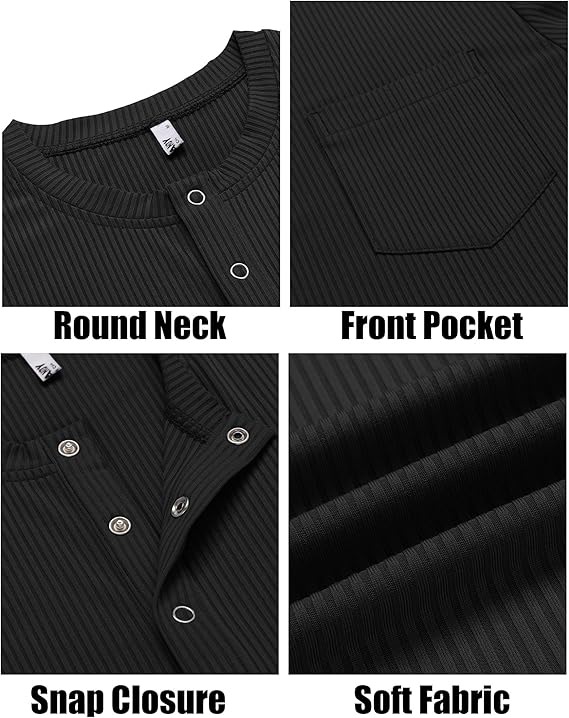 COOFANDY Mens Henley Shirts Short Sleeve Tshirt Basic Button Tees Summer Ribbed Pocket T Shirt Casual Stretch Tops