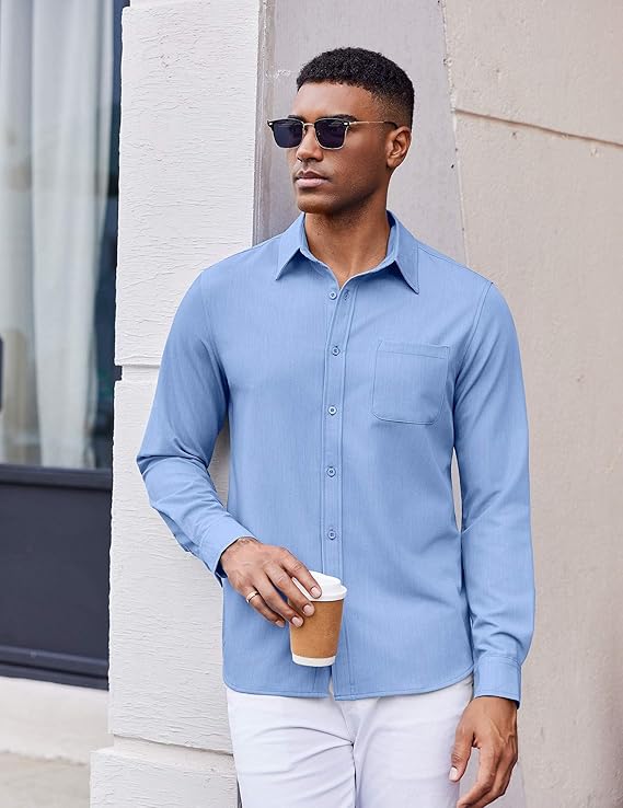 COOFANDY Men's Long Sleeve Button Down Denim Dress Shirt
