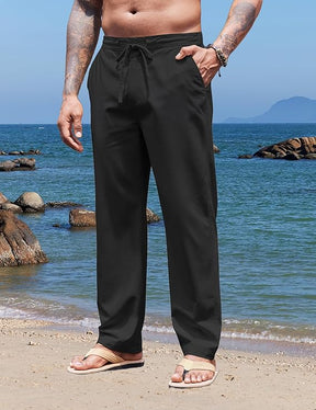 COOFANDY Men's Casual Linen Pants Elastic Waist Drawstring Yoga Beach Pants Lightweight Loose Fit Trousers with Pockets