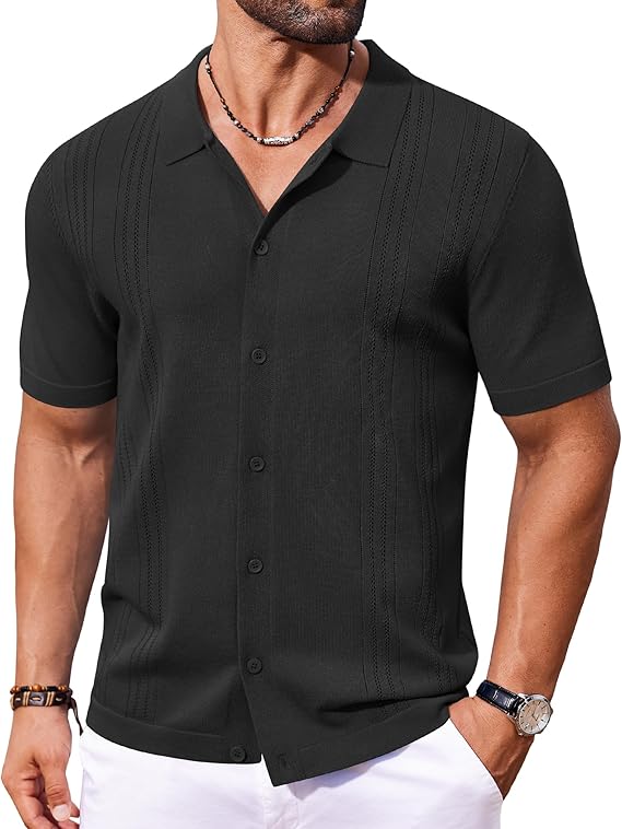 COOFANDY Men Casual Button Down Shirts Short Sleeve Summer Beach Shirt Fashion Camp Tops