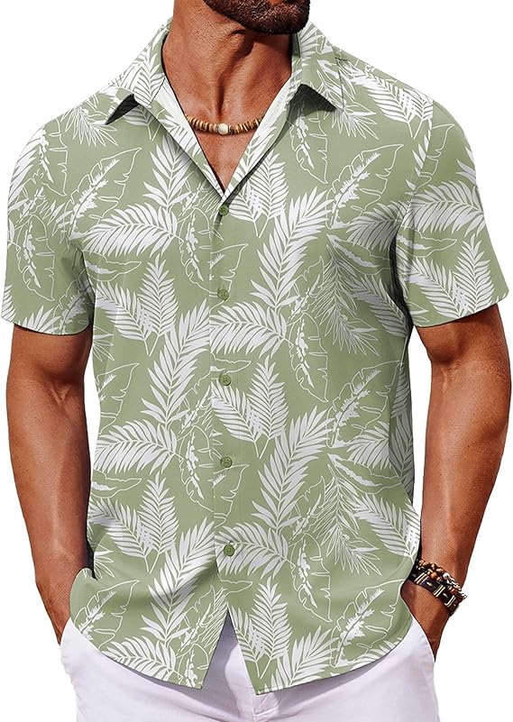 COOFANDY Hawaiian Shirt Short Sleeve Button Down Shirts Tropical Floral