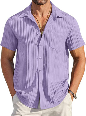 COOFANDY Men's Saint Patrick's Day Green Short Sleeve Textured Casual Button Down Shirt with Pocket Summer Beach Wear