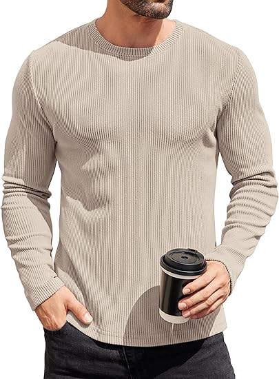 COOFANDY Mens Long Sleeve Shirts Thermal T-Shirt Slim Fit Crewneck Sweater Knitted Pullover Shirt