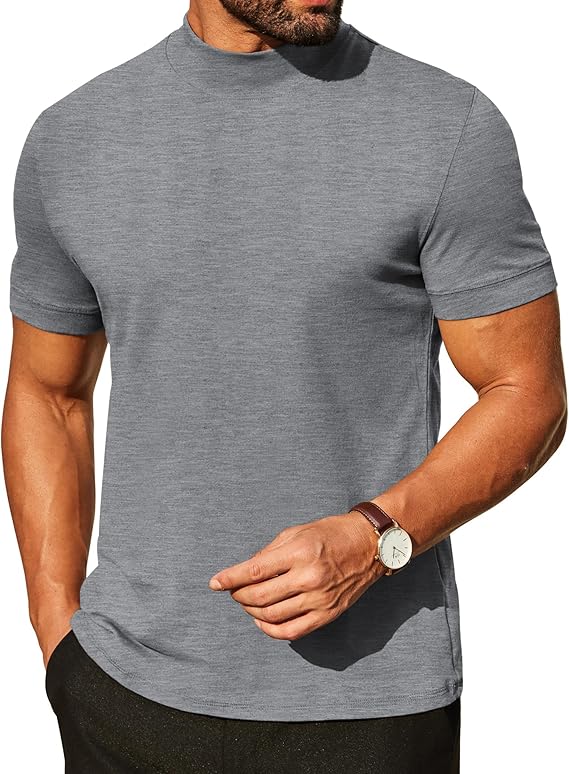 COOFANDY Mens Mock Turtleneck Shirts Casual Premium Cotton Short Sleeve Shirt Basic Half Neck T-Shirts