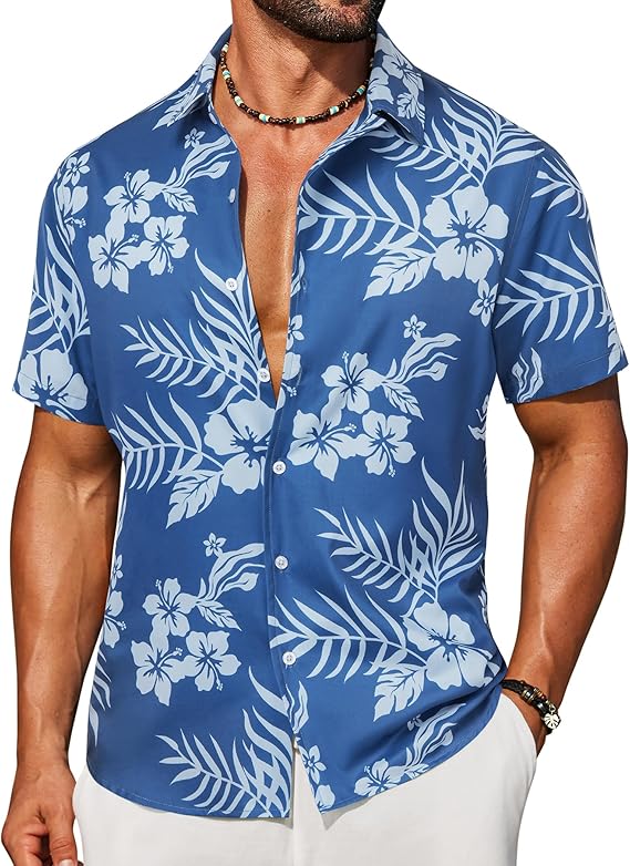 COOFANDY Mens Hawaiian Shirt Short Sleeve Button Down Floral Aloha Shirts Tropical Vacation Beach Shirts