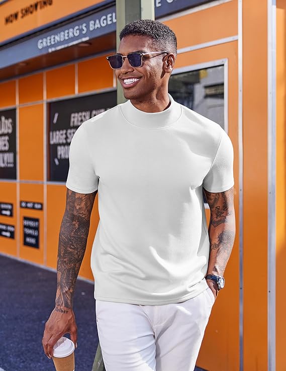 COOFANDY Men's Mock Turtleneck Short Sleeve Casual Stretch Sweater