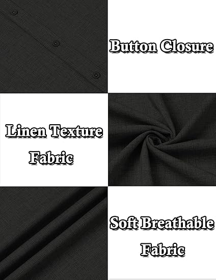 COOFANDY Men's Beach Summer Shirts Linen Texture Shirts Short Sleeve Casual Button Down Shirt