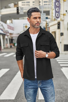 COOFANDY Mens Casual Shirt Jackets Cotton Linen Work Shacket Button Down Overshirt with Pockets