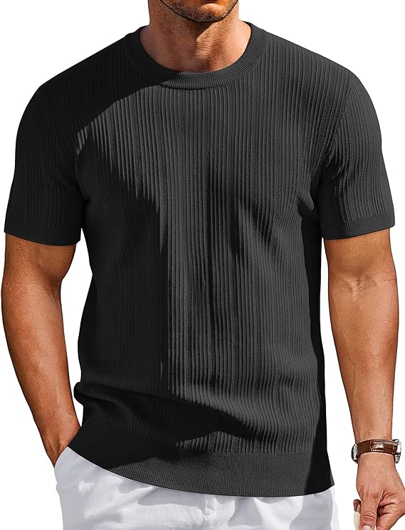 COOFANDY Men's T-Shirts Short Sleeve Knit Shirts Casual Crewneck Ribbed Dress Tee Shirt