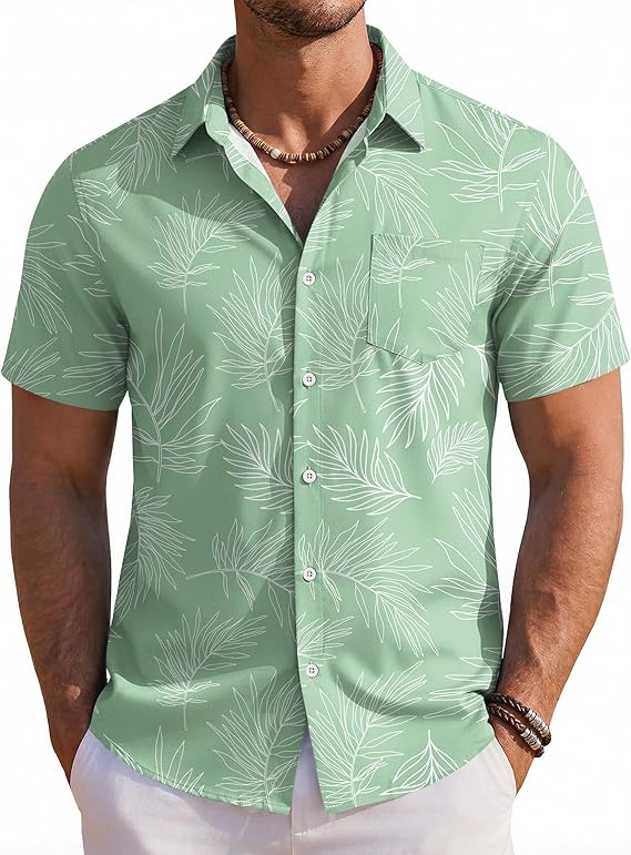 COOFANDY Mens Hawaiian Shirts Short Sleeve Button Down Aloha Shirts Summer Vacation Beach Shirts