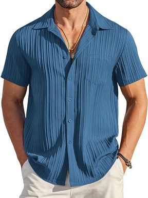 COOFANDY Men's Saint Patrick's Day Green Short Sleeve Textured Casual Button Down Shirt with Pocket Summer Beach Wear