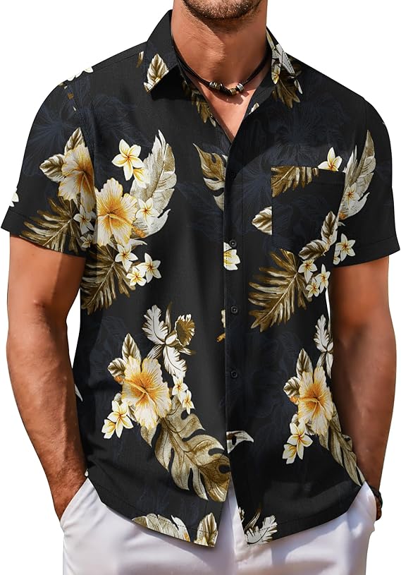 COOFANDY Mens Hawaiian Shirt Short Sleeve Button Down Shirt Tropical Summer Beach Shirt