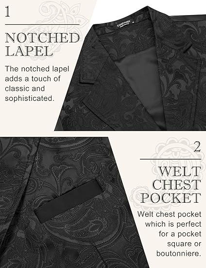 COOFANDY Mens Suit Vest Paisley Floral Victorian Vests Gothic Steampunk Formal Waistcoat Tuxedo Vests with Notched Lapels