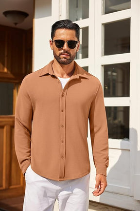 COOFANDY Mens Casual Button Down Shirt Long Sleeve Lightweight Jacket Fashion Textured Shirts