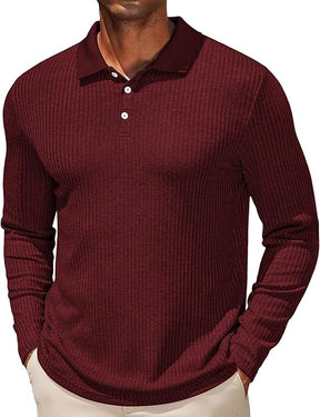 COOFANDY Men's Casual Polo Shirts Long Sleeve Textured Knit Tee Shirt Wrok Tshirts