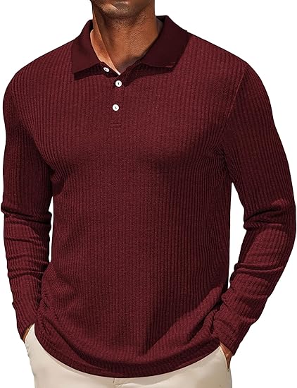 COOFANDY Men's Casual Polo Shirts Long Sleeve Textured Knit Tee Shirt Wrok Tshirts