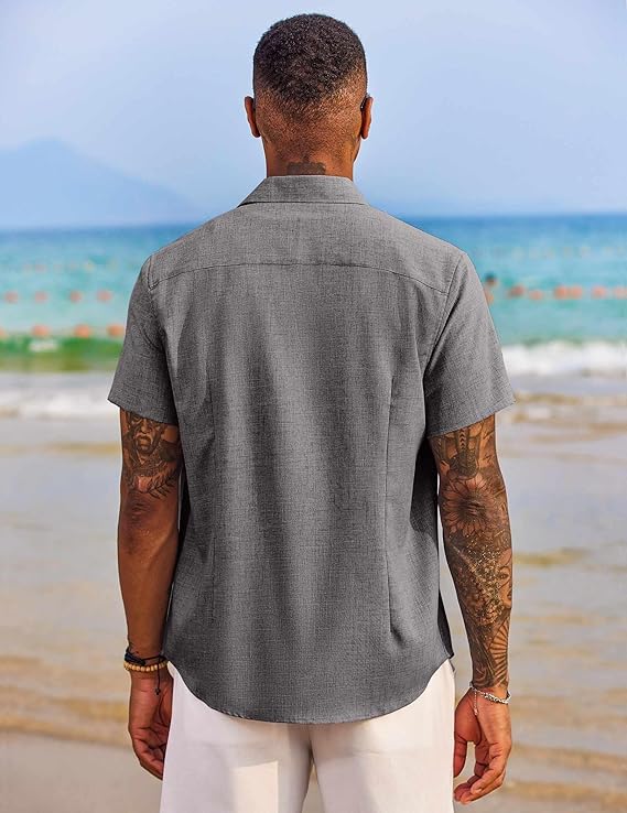 COOFANDY Men's Button Down Shirts Short Sleeve Casual Shirts Summer Beach Shirts Vacation Wedding Shirts with Pocket