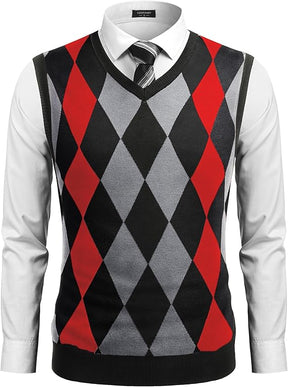 COOFANDY Men's Sleeveless V Neck Pullover Sweater Slim Fit Casual Argyle Sweater Vest